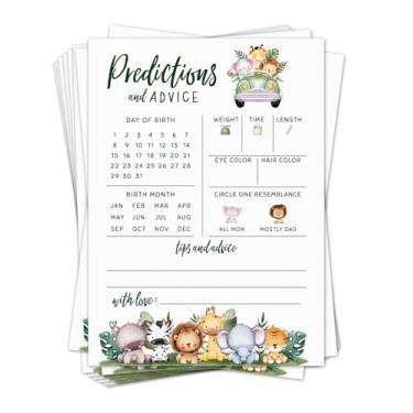 Imagem de Baby Predictions for Baby Shower Advice Cards - Jogos de chá de bebê da floresta para meninas ou meninos - Tema de animais da floresta neutro de gênero revelação de gênero para novos pais - 20 cartas