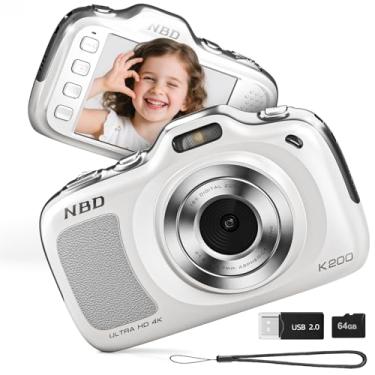Imagem de NBD Câmeras digitais de 64 MP para fotografia, câmera de ponto e disparo 4K, câmeras compactas de viagem com zoom de 16X, câmera de foco automático para iniciantes, adolescentes, crianças e amantes
