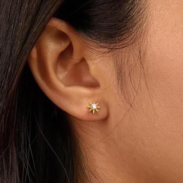 Imagem de Conjunto de brincos femininos banhados a ouro 18 K para cartilagem de zircônia cúbica pequena de 5 mm, standard, Cobre, Sem pedra preciosa