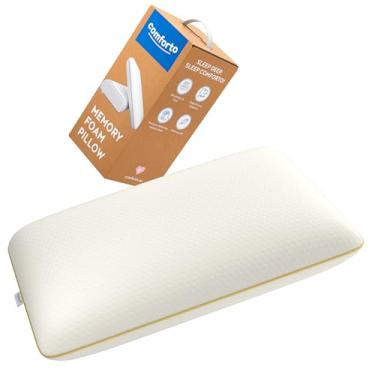 Imagem de Travesseiro de espuma viscoelástica para dormir 60 x 40 cm - Travesseiros ortopédicos cervicais para alívio de dor no pescoço e ombro para dorminhocos nas costas e laterais - Travesseiro firme médio