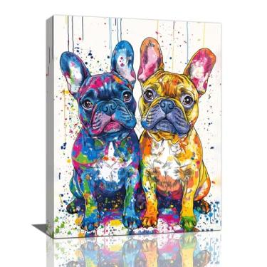 Imagem de Arte de parede de buldogue francês, decoração de parede com imagens de Banksy Frenchie, pintura de impressão em tela de cachorro graffiti, arte emoldurada para banheiro, sala de estar, quarto