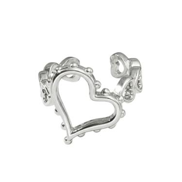 Imagem de Izpack Anel exclusivo de coração para mulheres, ajustável, aberto, coração, compromisso, compromisso, ajuste confortável, empilhável, moderno, joia de dia dos namorados para amada, esposa, mãe (prata)