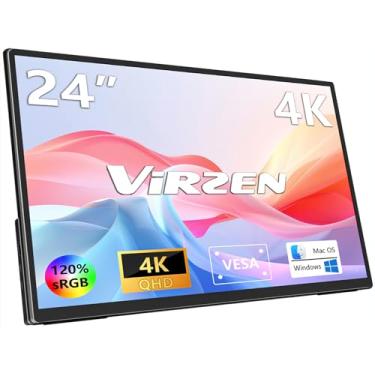 Imagem de Virzen Monitor portátil grande 4K 61.0 cm UHD 3840 * 2160 120% sRGB IPS Dual Speaker USB-C HDMI Extend Second Screen Display Suporte VESA para Mac, PC, laptop, telefone PS4/PS5