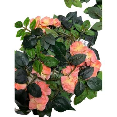 Imagem de Cordão de Flores Artificial 2m com Rosas Primavera Outono – Decoração para Casamentos Festas e Jardim Vertical (salmão outono)