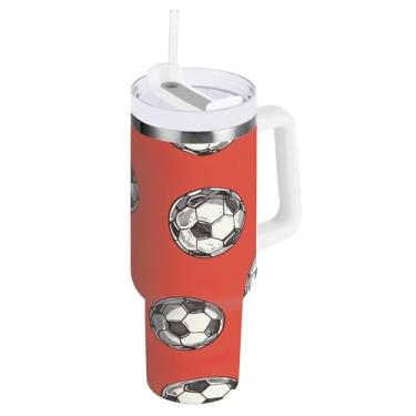 Imagem de xigua Copo esportivo de futebol de 1,134 g com tampa e canudo, aço inoxidável de vácuo duplo isolado garrafa de água esportiva suporte para copo de café de viagem à prova de vazamento para bebida