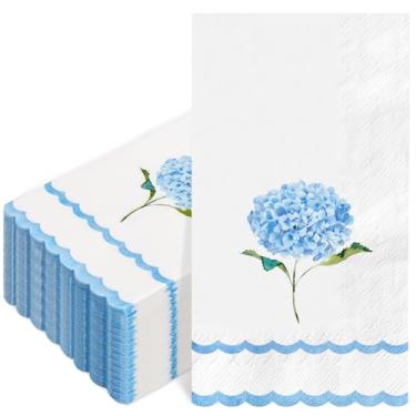 Imagem de FYSUIMU 100 guardanapos florais de primavera para convidados guardanapos descartáveis azul hortênsia flor recortada jantar guardanapo de papel de mão para banheiro, casamento, festa de aniversário