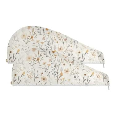 Imagem de SEHANY Toalha de cabelo de microfibra de flores coloridas elegantes para mulheres, 2 peças, turbantes de cabelo de secagem rápida com botão, touca de cabelo seco absorvente toalha de secagem de cabelo