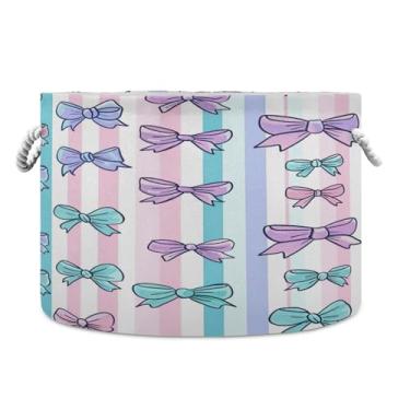 Imagem de SEHANY Cesta de armazenamento redonda grande com alça de corda, cesto de roupa suja de lona para armazenamento de cobertores, cesta de armazenamento infantil para quarto de banho, decoração de