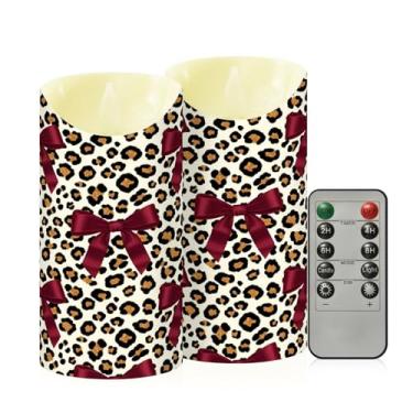 Imagem de Wassud Pacote com 2 velas sem chama com estampa de leopardo, velas realistas cintilantes com temporizador, velas decorativas para Natal, casamento, festa, decoração de casa, médio