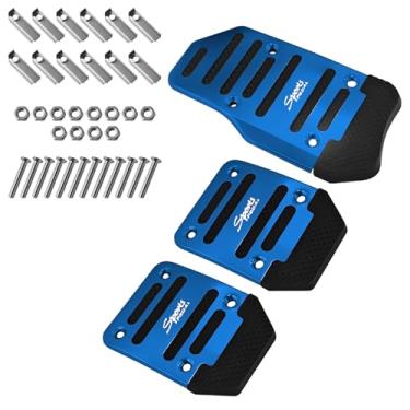 Imagem de SWQS 3 peças de capas de pedal de carro, kit de substituição de pastilhas de freio e gás de transmissão manual de alumínio antiderrapante, capas de pedais de embreagem esportiva para a maioria dos