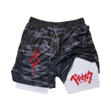 Imagem de Shorts De Academia Masculinos Anime Berserk 2 Em 1 Secagem Rápida Elás
