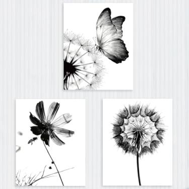 Imagem de 3 peças de decoração de parede com estampa de flores e borboletas sem moldura, decoração de parede de dente de leão estética para casa, corredor, sala de estar, quarto, presentes de inauguração de