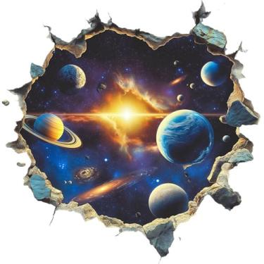 Imagem de MaiKeAYang Decalques de parede 3D murais removíveis vinil paredes decorações planeta sol para sala de estar quartos de bebê quarto banheiro casa parede decoração DIY