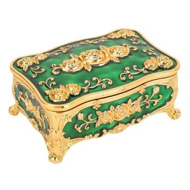 Imagem de Luocute Caixa de Joias Vintage, Organizador Retangular de Bugigangas de Gravura Floral Em Liga de Zinco Com Forro de Veludo Macio para Armazenamento de Colar de Brincos de Anel (ouro verde)