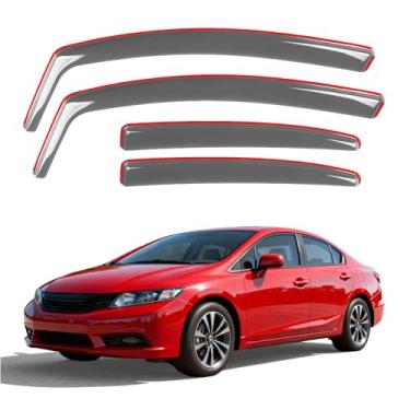 Imagem de Aurorasters Protetores de chuva de janela em canal para Honda Civic 2012-2015 4 portas (DX/LX, EX, Si, HF), defletores de janela para acessórios Honda Civic 2013, 4 peças