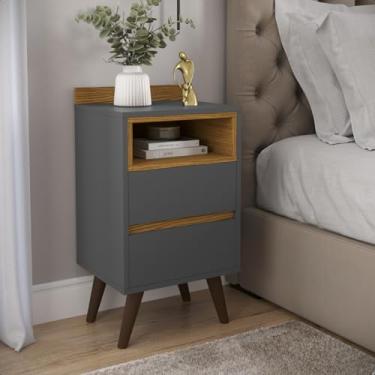 Imagem de Mesa De Cabeceira Dream Retrô Alamo 2 Gavetas (CINZA C/NATURE)