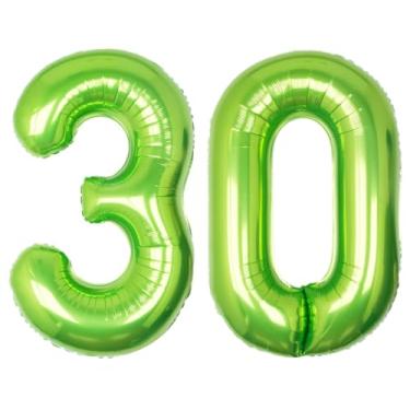 Imagem de SULALABOO Balão grande número verde de 101 cm com número 30 de hélio grande limão gigante digital 30º folha Mylar balão grande para festa de aniversário de meninos decorações de formatura