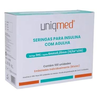 Imagem de Seringas para Insulina Uniqmed 100u 1ml 6mm 31g Caixa com 100 unidades