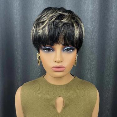 Imagem de Peruca Pixie Com Mechas Loiro Para Mulheres Negras, Cabelo Humano Remy