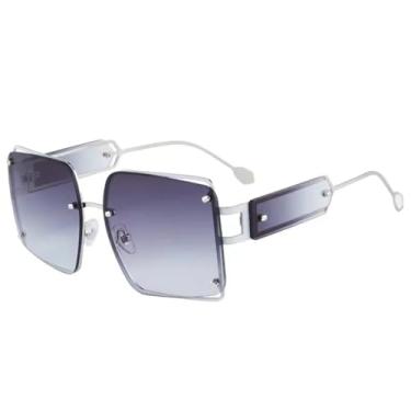 Imagem de HPIRME Óculos de sol femininos tamanho grande, moda feminina (branco, gradiente, cinza)