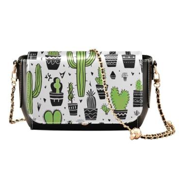 Imagem de Maçãs pretas em uma bolsa transversal de couro leve com padrão branco, bolsas transversais femininas, bolsas tiracolo de couro, Cacto abstrato-1, One Size