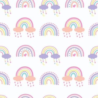 Imagem de CHIHUT Descasque e cole papel de parede arco-íris brincalhão macio pastel arco-íris gota de chuva nuvem descasque e cole papel de parede para quarto de crianças, sala de jogos, papel de contato