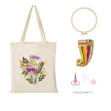 Imagem de Vigdit Kit de bordado de lona para iniciantes, kit de ponto cruz de ponto de agulha para iniciantes adultos, fácil bricolage, reutilizável, kit de bordado para iniciantes com ferramentas florais