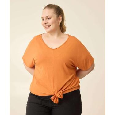 Imagem de Blusa Plus Size Feminina Amarração Manga Curta Marisa-57004, Laranja, 