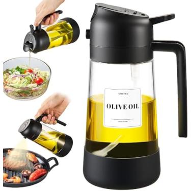 Imagem de Frasco dispensador de óleo 2 em 1 com pulverizador, dispensador de azeite de oliva de vidro de 500 ml e frasco de spray para cozinhar, churrasco, fritadeira a ar, salada, assar, preto