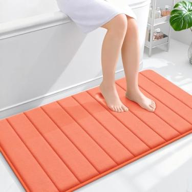Imagem de OLANLY Tapete de banho listrado de espuma viscoelástica 111 x 61 cm, tapetes de banheiro absorventes super macios, secagem rápida, tapetes de chuveiro laváveis na máquina, tapete de banho, acessórios