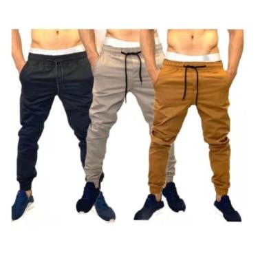 Imagem de kit 3 calças jeans jogger com elastano masculina jeans slim cores vari