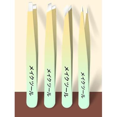 Imagem de Conjunto de 4 pinças para sobrancelhas e sobrancelhas pontiagudas para sobrancelhas, pelos faciais, cabelos encravados, lascas, removedor de cravos e carrapatos, verde gradiente