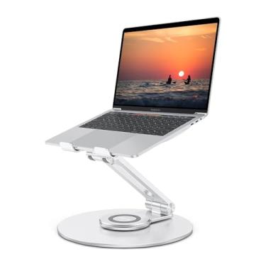 Imagem de Suporte de Mesa Portátil Omoton La04 para Notebook Prata Design Moderno Ajustável Ergonômico Estrutura Leve e Resistente