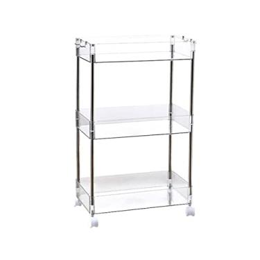 Imagem de Prateleiras de armazenamento rack de cozinha de plástico ultra-estreito rack de armazenamento com fenda estreita multifuncional carrinho transparente do chão ao teto prateleiras de polia móvel (cor: