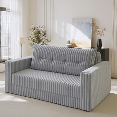 Imagem de HABUTWAY Sofá-cama dobrável, cadeira conversível 2 em 1 com travesseiro, cadeira dobrável portátil com apoio de braço, sofá confortável para sala de estar, quarto, dormitório, escritório, cinza claro