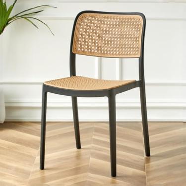 Imagem de AkosOL Cadeira de jantar de plástico Modn cadeira empilhável cadeiras de hóspedes e recepção cadeira de sala de espera com encosto de tecido sintético, cadeira Air Modn, preta/a