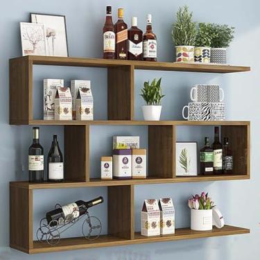 Imagem de Rack de vinho moderno montado na parede - rack de cerveja de madeira e prateleira de armário de vinho - suporte de garrafa e vidro elegante - armazenamento de minibar para bar doméstico - organizador