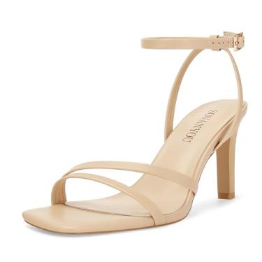 Imagem de SOVANYOU Sandálias de salto para mulheres, elegantes quadradas, bico aberto, salto alto com tiras e tira no tornozelo para festa de casamento uso diário, Nude., 41