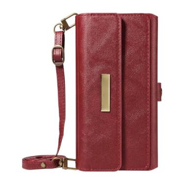 Imagem de Genérico Capa tipo carteira de grande capacidade para iPhone 17/17 Air/17 Pro/17 Pro MAX, capa de couro com tampa magnética com alça para o ombro, design multifuncional (Red, 17 Pro Max)