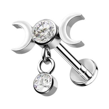 Imagem de Brinco De Piercing Tragus Em Aço Inoxidável Com Strass, Cruz Crescente