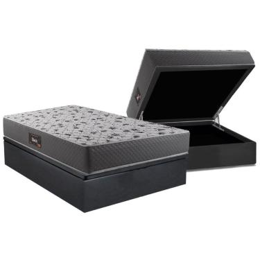 Imagem de Cama Box Baú Casal: Colchão Ortopédico Herval D28 - Ag65 Black + Base Crc Suede Gray (138x188)