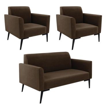 Imagem de Sofá Namoradeira Com 2 Poltronas Pés Villach Marisa Suede D03 - D\'rossi Cor Marrom