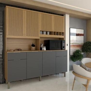 Imagem de Cozinha Compacta Castilla 8 Portas 2 Gavetas 100% Mdf Amêndoa/Chumbo -