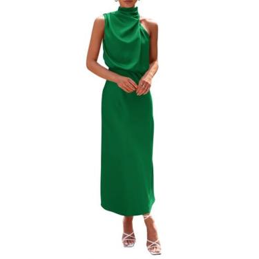 Imagem de Vestido PRETTYGARDEN 2025 Verano Satén sin Mangas Maxi Verde XXL