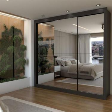 Imagem de Guarda-Roupa Casal Louise 3 Portas de Correr 4 Gavetas Espelhado Preto