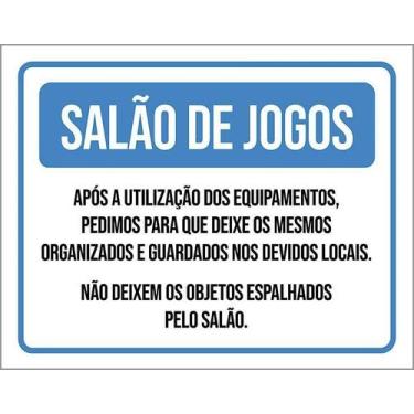 Imagem de Kit 10 Placa Acm Salão De Jogos Regras Uso 18X23 - Sinalizo