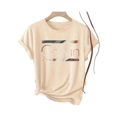 Imagem de Camiseta Feminina De Verão Em Algodão Casual Com Gola Redonda E Manga 