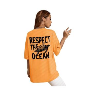 Imagem de Camiseta Feminina Verde Com Estampa De Tartaruga, Casual, Moda, Algodã