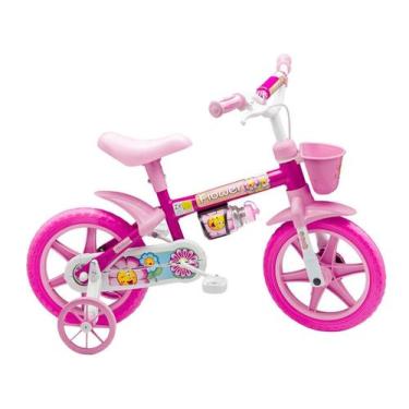 Imagem de Bicicleta Infantil com roda e cestinha treinamento Flower Aro 12 Natho