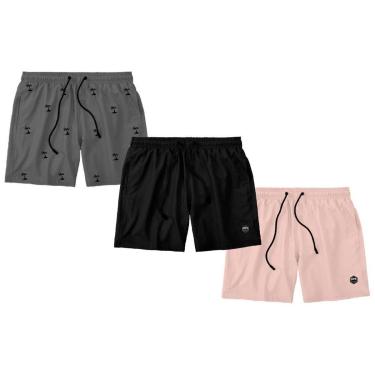 Imagem de Kit 3 Bermudas Life Lisa Short Liso Masculino Básico Mauricinho Tactel - Cinza+Rosa-Unissex
